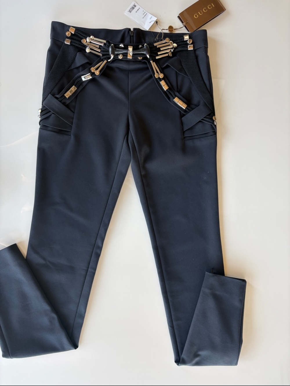 GUCCI Trousers with Silver Garter Details